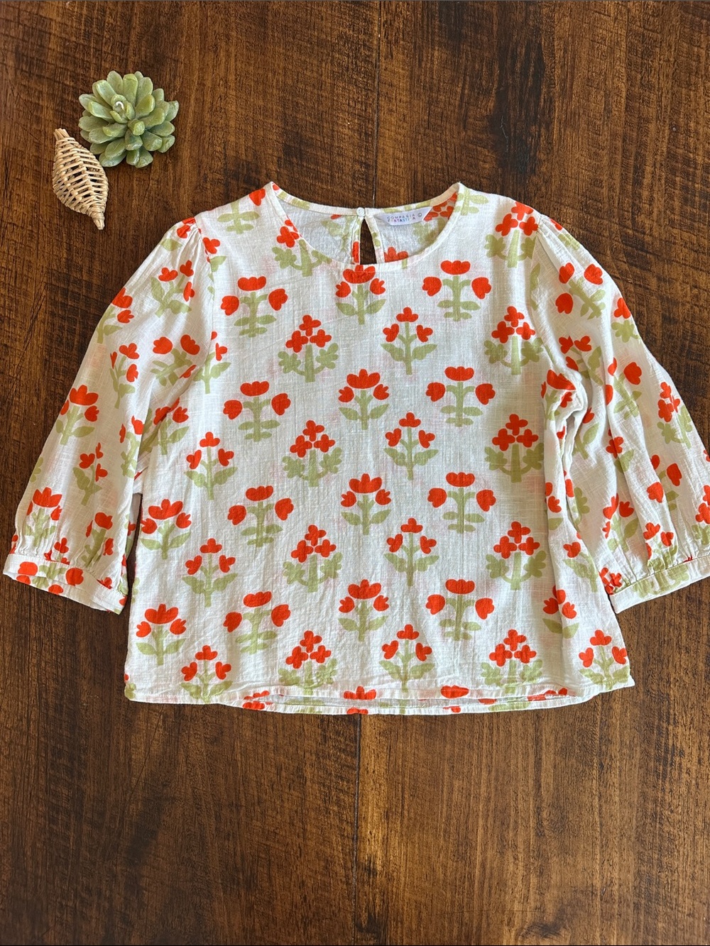 Compañía Fantástica | 100% Cotton Tulip Block Print Blouse, Size L